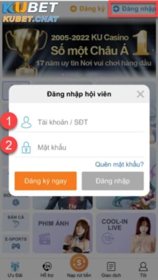 Hướng dẫn rút tiền Kubet chỉ trong vòng 5 phút 1 Đăng nhập tài khoản