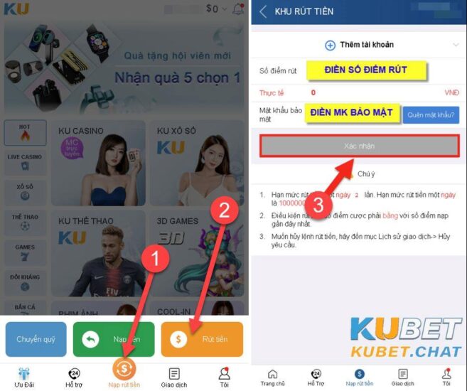 Hướng dẫn rút tiền Kubet chỉ trong vòng 5 phút 3 Rút tiền trên điện thoại