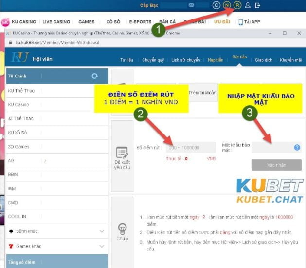 Hướng dẫn rút tiền Kubet chỉ trong vòng 5 phút 4 Hướng dẫn rút tiền Kubet trên máy tính