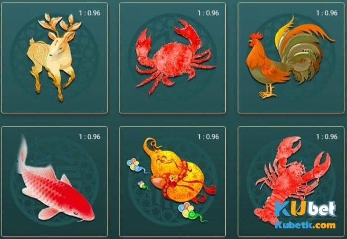 Bầu cua tôm cá Kubet 1 6 linh vật trong game bầu cua tôm cá.