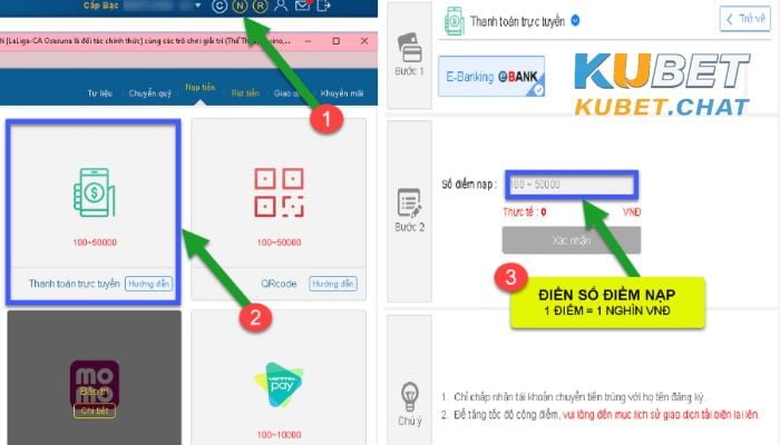 Hướng dẫn cách nạp tiền Kubet đầy đủ, chi tiết nhất 10 Nạp tiền vào Kubet bằng thanh toán trực tuyến trên máy tính