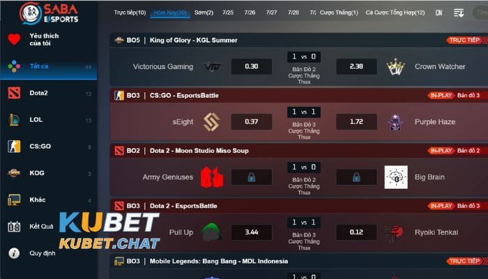 Cá cược E-sports Kubet 3 Cá cược E-Sports Kubet đa dạng